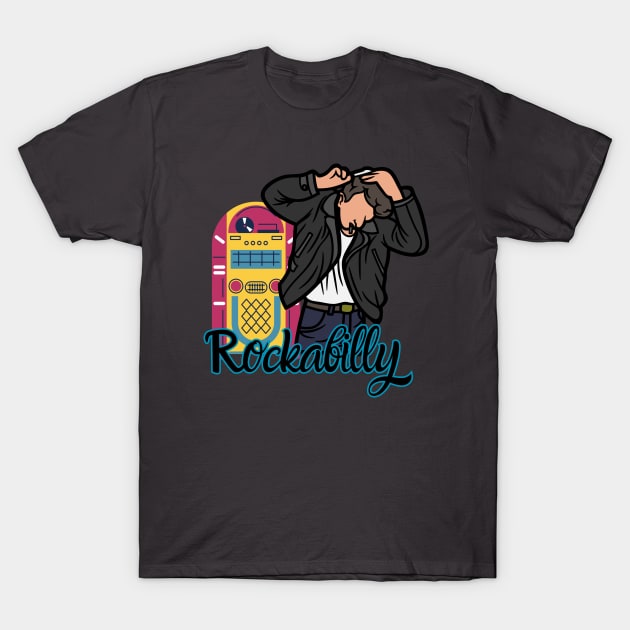 Rockabilly Greaser and Jukebox T-Shirt by DAZu